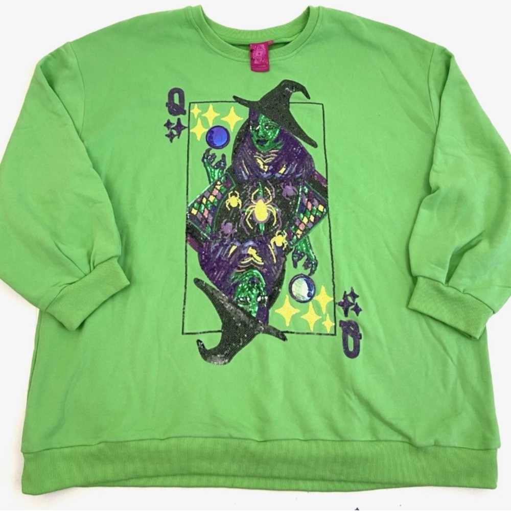 Queen of Sparkles Queen of Diamonds Witch Tarot Wicked Green Sweatshirt Elphaba